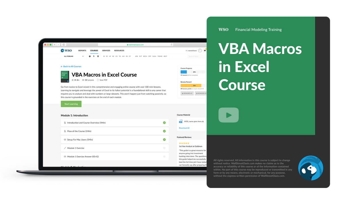 Vba Macros In Excel Course Overview Short Form Wall Street Oasis 3750